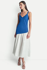 LINEN TWO-TONE MIDI DRESS - Admiral/White - 1