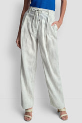 LINEN-BLEND PINSTRIPE PLEATED PANT - Ivory/Admiral - 1
