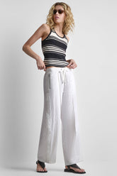 LOGO TRIM STRAIGHT LEG PULL-ON PANT - White - 1