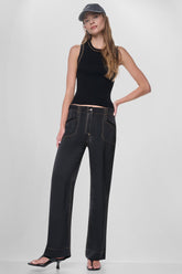 TOP STITCH STRAIGHT LEG PANT - Black - 1