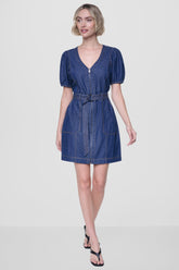 PUFF SLEEVE BELTED DENIM DRESS - Crosby Wash - 1