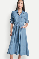 LONG SLEEVE ROLL TAB TENCEL CARGO DRESS - Stream - 1