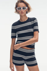 ELBOW SLEEVE STRIPED SWEATER - Black/Eggnog - 1