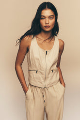 LINEN-BLEND ZIP-FRONT VEST - Mojave Desert - 1