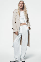LONG BELTED TRENCH COAT - Parchment - 1