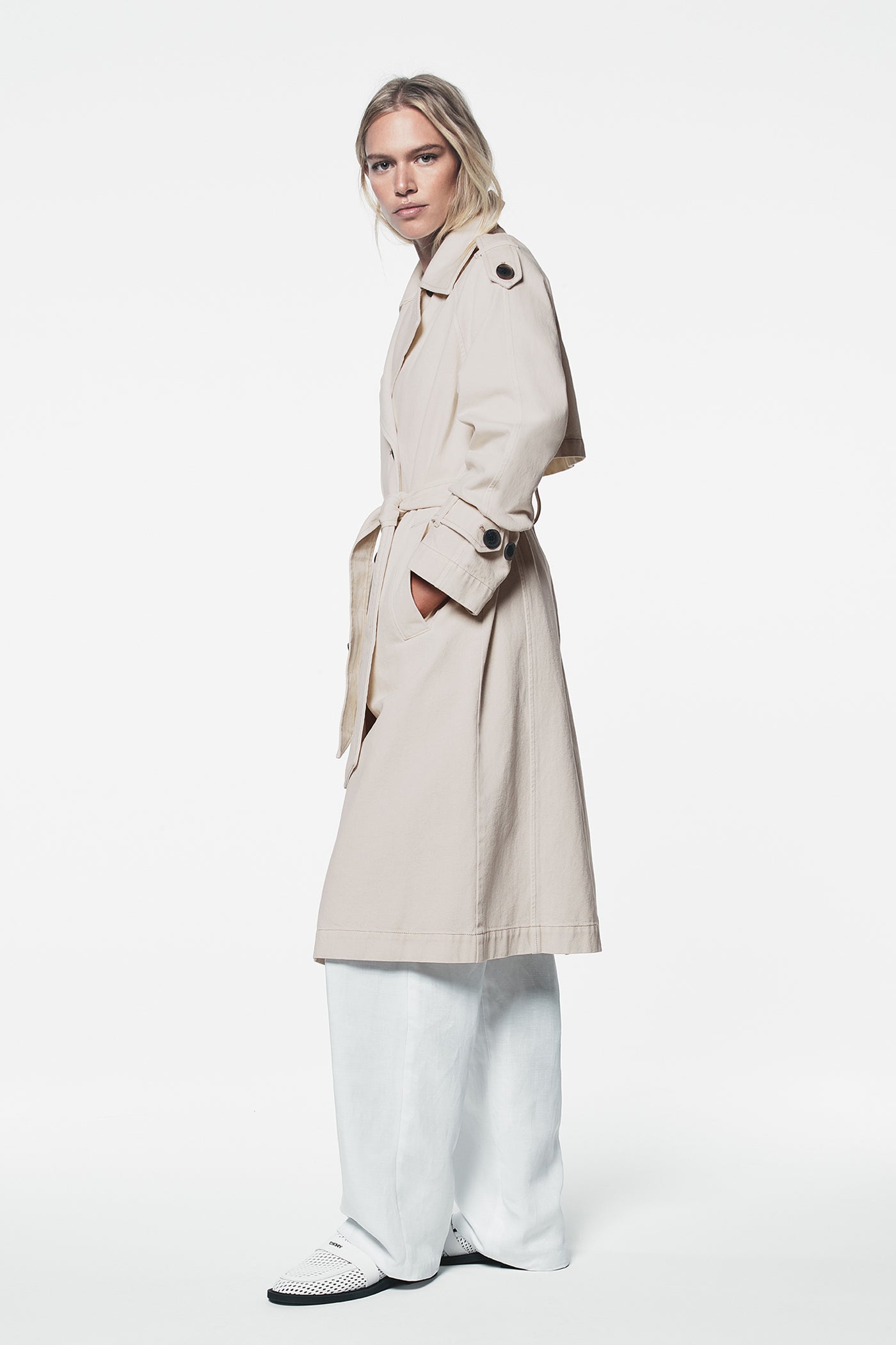 LONG BELTED TRENCH COAT - Parchment - 2