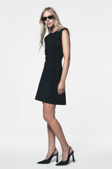 PINSTRIPE SLEEVELESS DRESS - Navy/Ivory - 1
