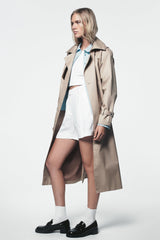 LONG DOUBLE BREASTED BELTED TRENCH - Travertine - 4