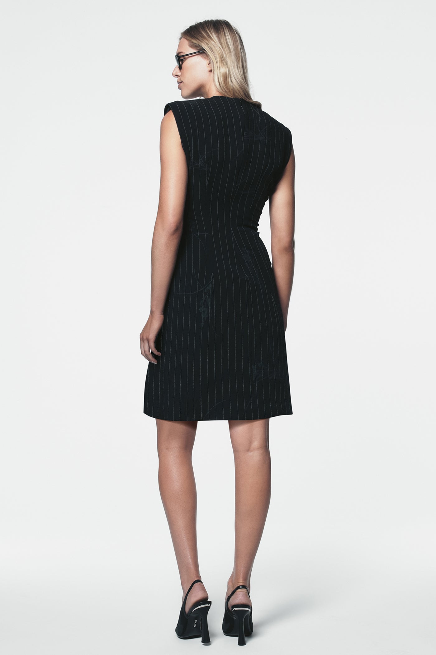 PINSTRIPE SLEEVELESS DRESS - Navy/Ivory - 3