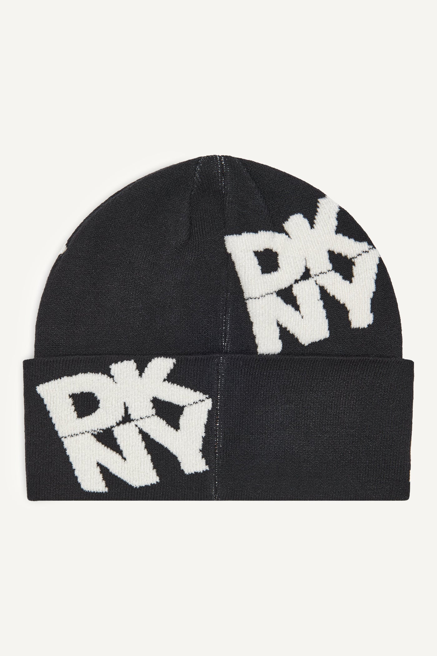 CHENILLE BLOCK DKNY CUFF BEANIE - Ivory - 2
