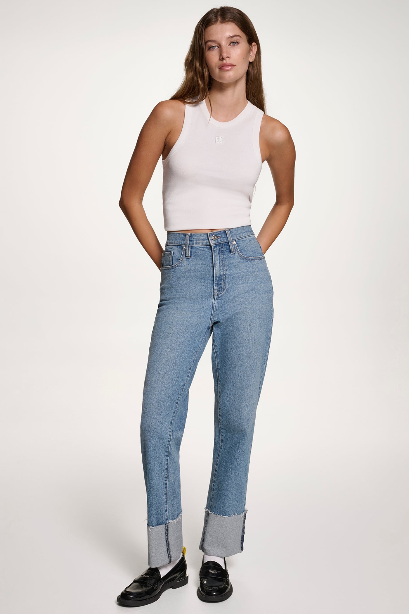 HIGH-RISE RAW-EDGE CUFFED STRAIGHT LEG JEANS - WEST SIDE - 2