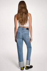 HIGH-RISE RAW-EDGE CUFFED STRAIGHT LEG JEANS - WEST SIDE - 3