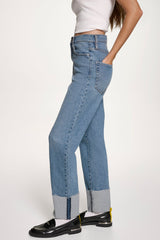 HIGH-RISE RAW-EDGE CUFFED STRAIGHT LEG JEANS - WEST SIDE - 4