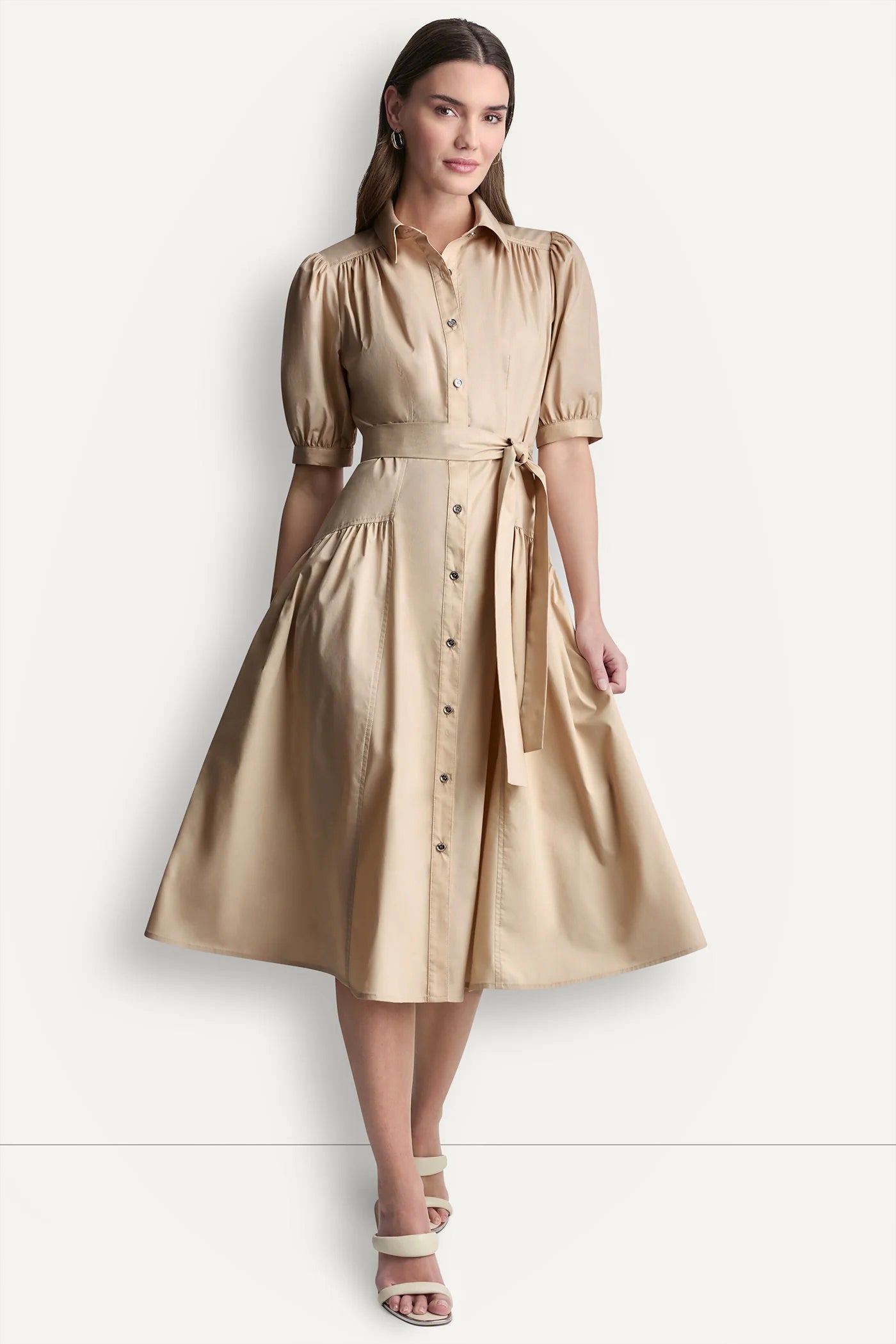 DROP-WAIST MIDI SHIRT DRESS - Moonlight - 1