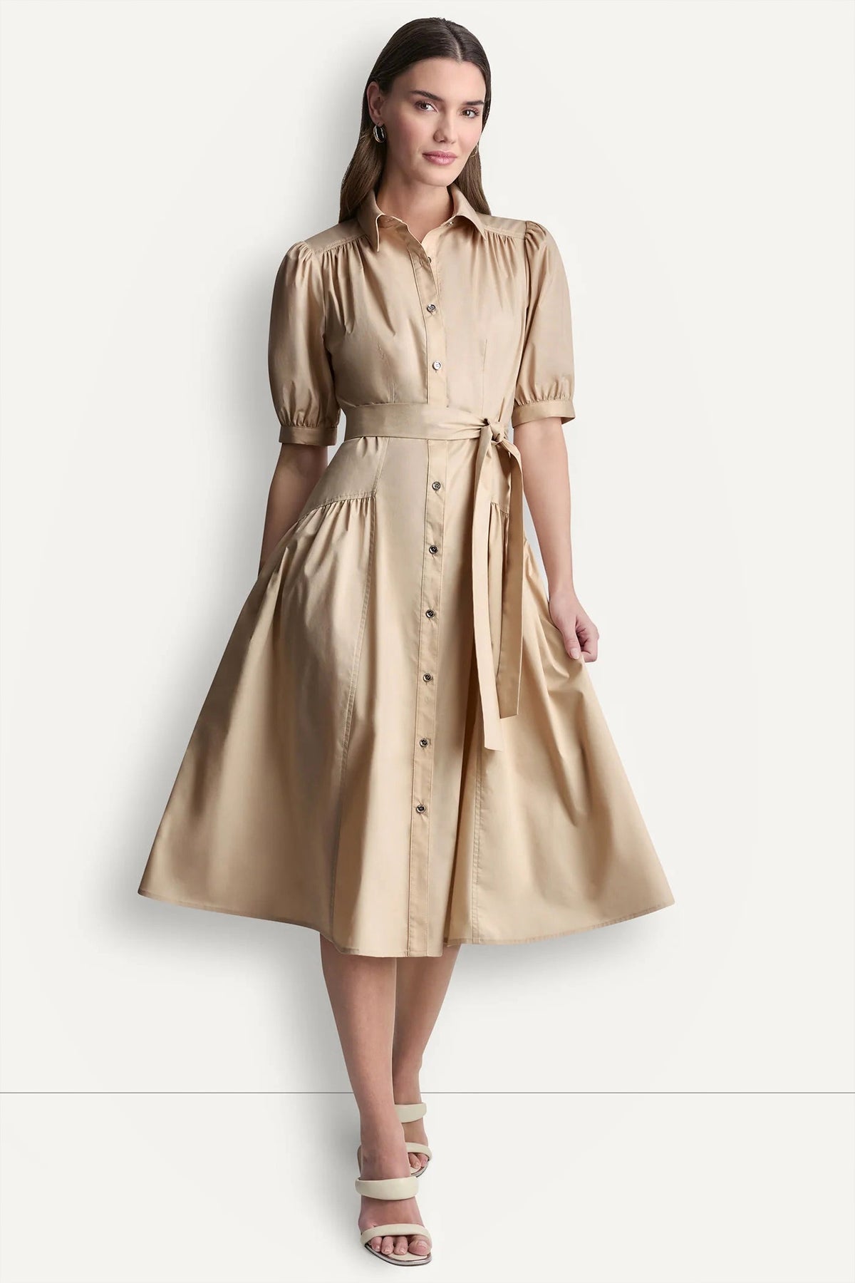 DROP-WAIST MIDI SHIRT DRESS - Moonlight - 1