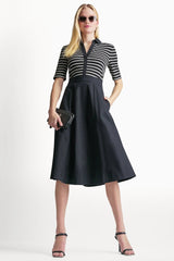 FIT & FLARE MIDI SHIRT DRESS - Black/Ivory - 1