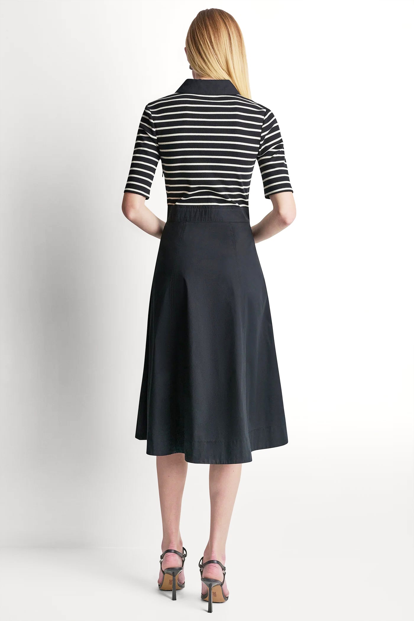 FIT & FLARE MIDI SHIRT DRESS - Black/Ivory - 3