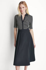 FIT & FLARE MIDI SHIRT DRESS - Black/Ivory - 2