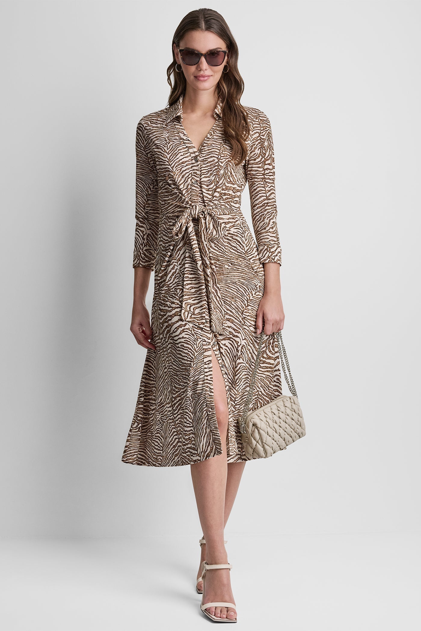 ZEBRA PRINT MIDI SHIRT DRESS - Alabaster/Truffle Multi - 2