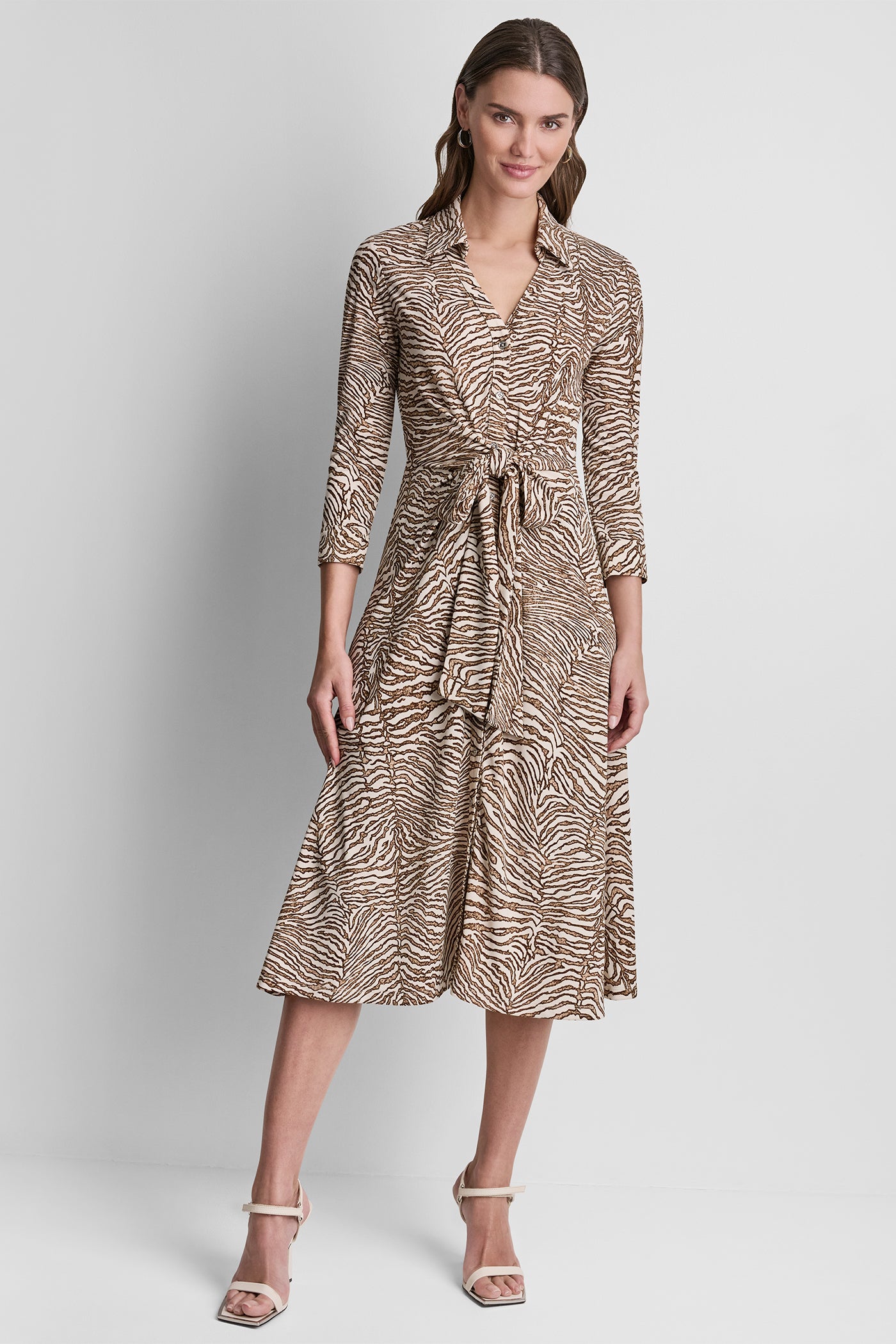 ZEBRA PRINT MIDI SHIRT DRESS - Alabaster/Truffle Multi - 6