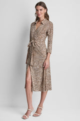ZEBRA PRINT MIDI SHIRT DRESS - Alabaster/Truffle Multi - 4