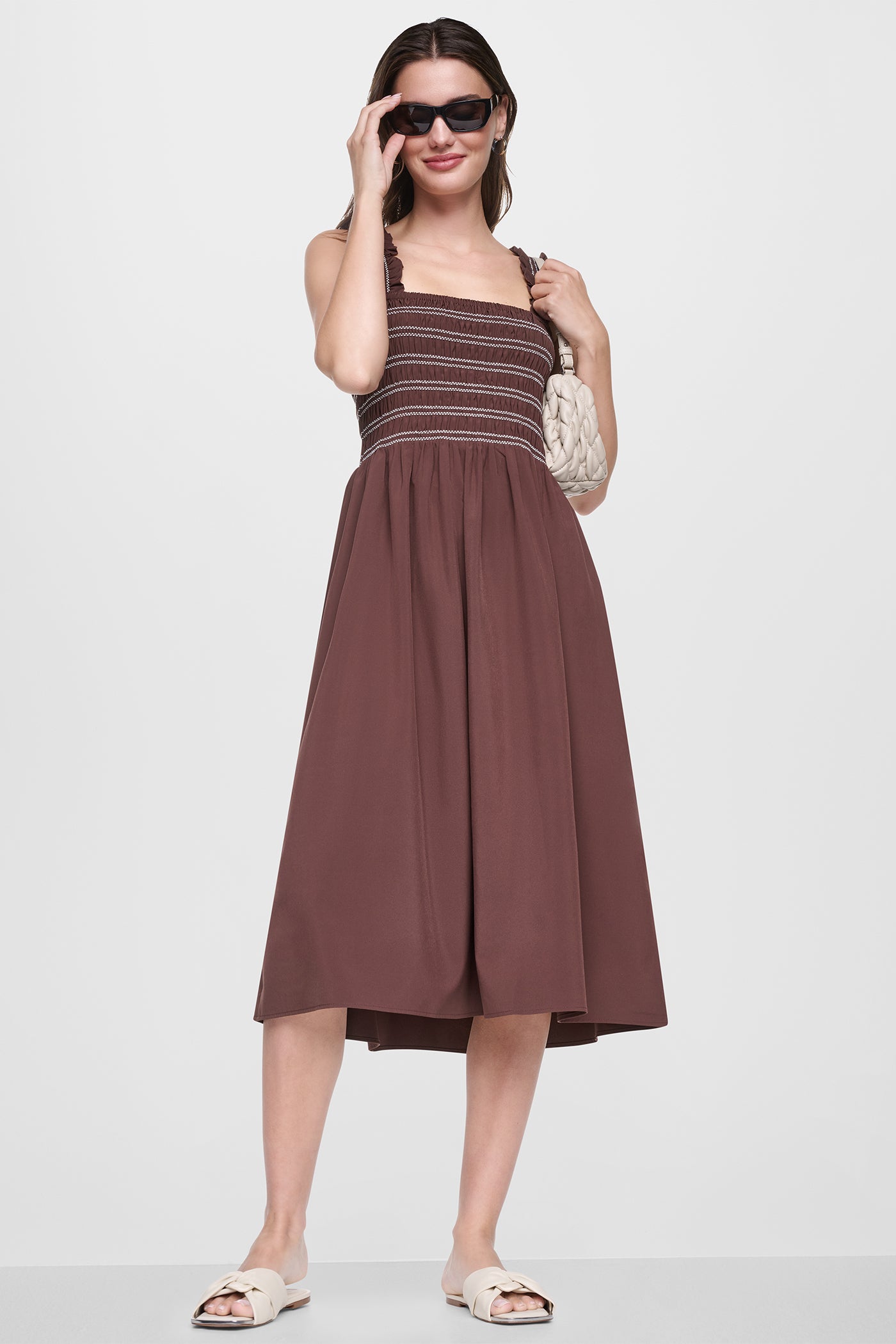 SLEEVELESS SMOCKED MIDI A-LINE DRESS - Java - 7