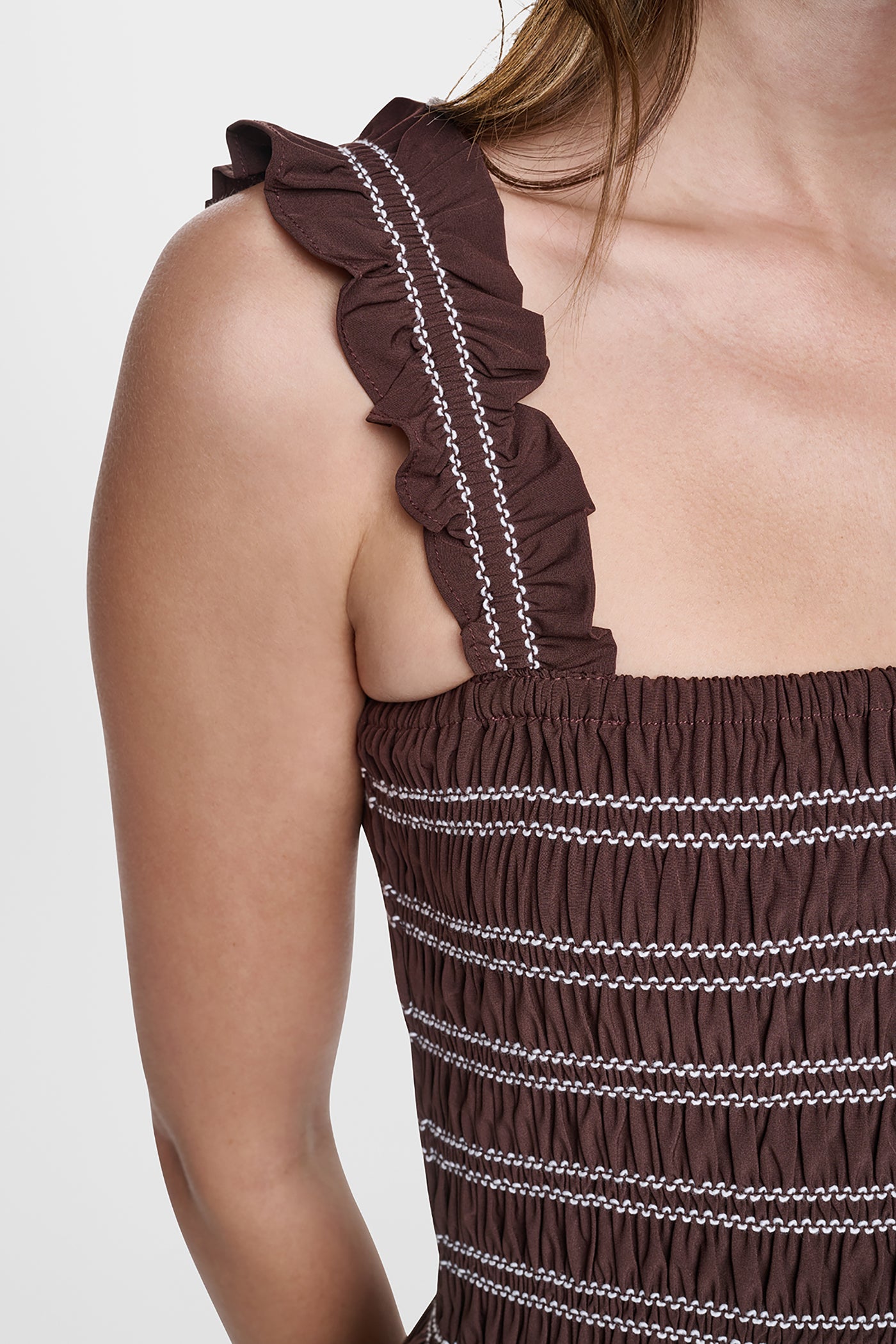 SLEEVELESS SMOCKED MIDI A-LINE DRESS - Java - 6