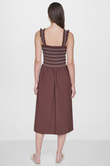 SLEEVELESS SMOCKED MIDI A-LINE DRESS - Java - 4
