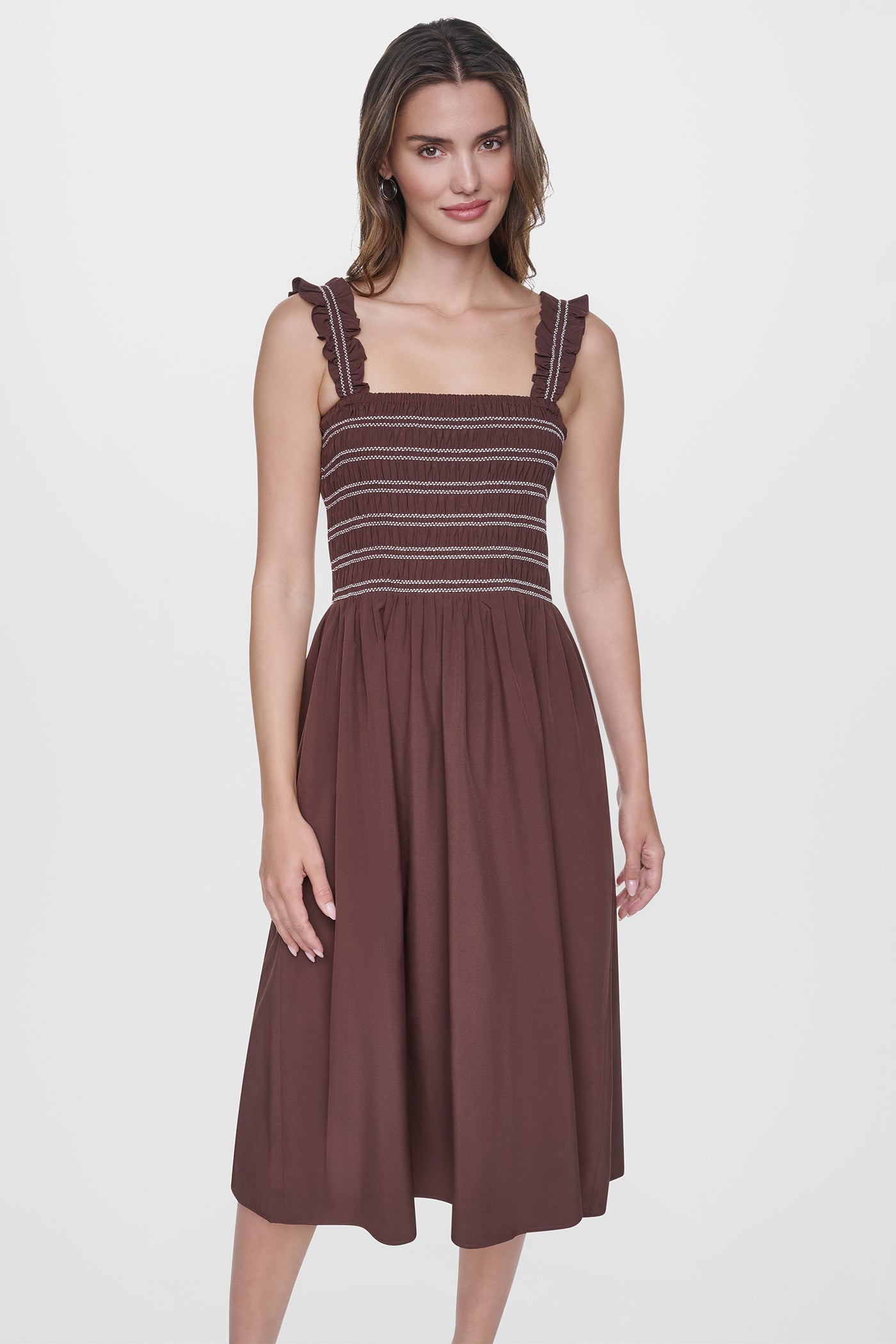 SLEEVELESS SMOCKED MIDI A-LINE DRESS - Java - 2