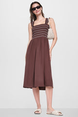 SLEEVELESS SMOCKED MIDI A-LINE DRESS - Java - 1