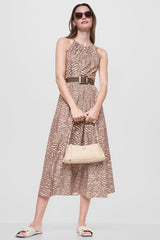 FIT & FLARE PRINTED MIDI DRESS - Alabaster/Truffle Multi - 1