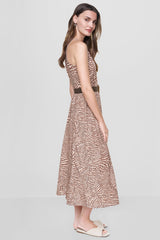 FIT & FLARE PRINTED MIDI DRESS - Alabaster/Truffle Multi - 4