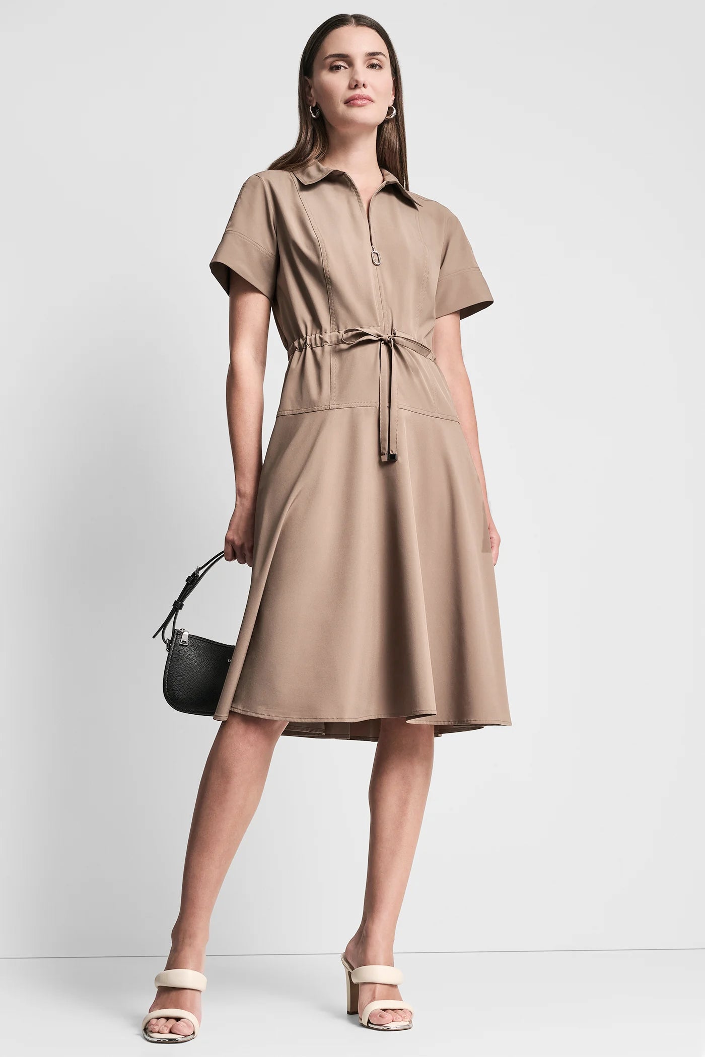 FIT & FLARE MIDI SHIRT DRESS - Cappuccino - 1