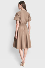 FIT & FLARE MIDI SHIRT DRESS - Cappuccino - 3