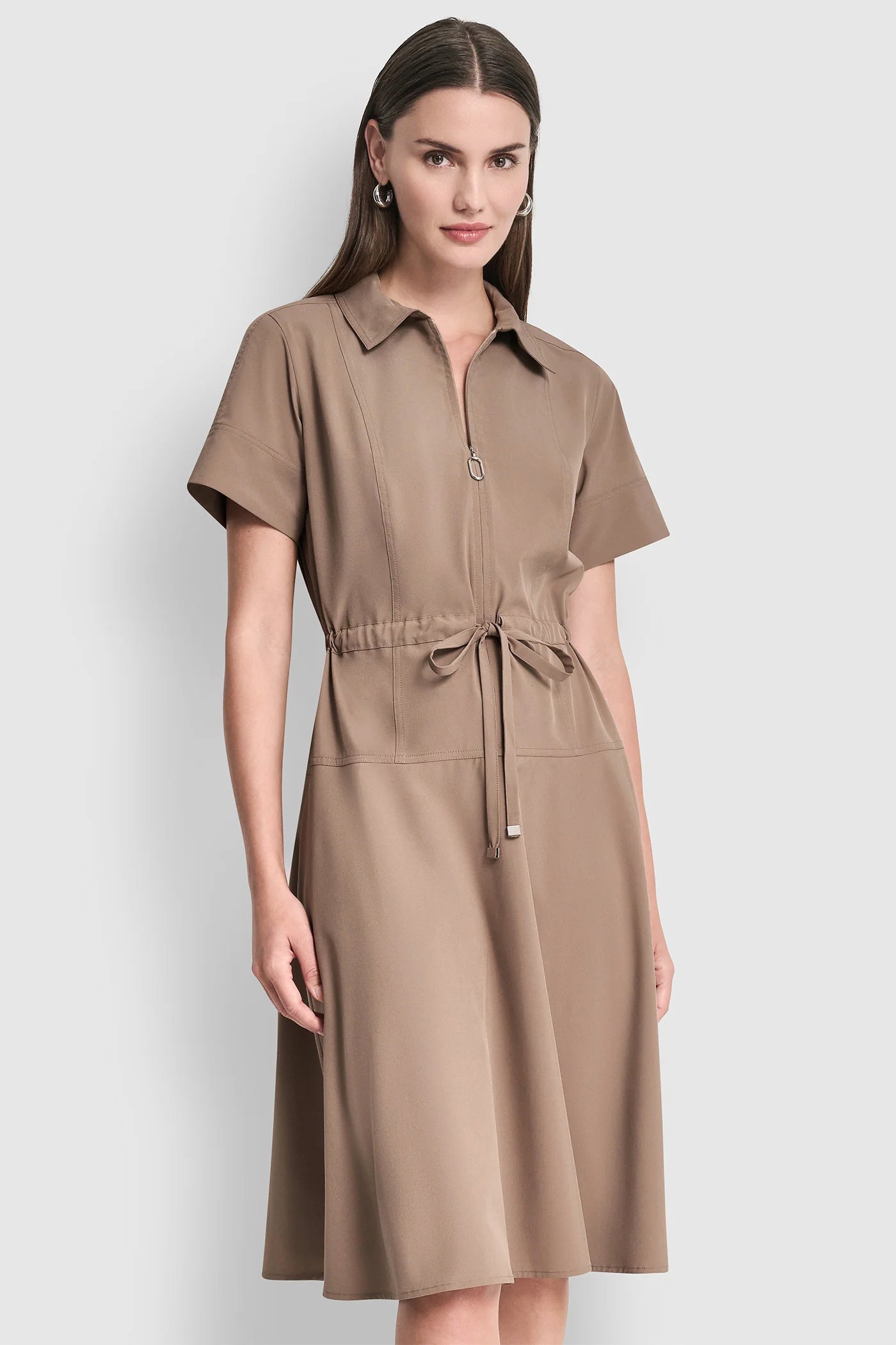 FIT & FLARE MIDI SHIRT DRESS - Cappuccino - 2