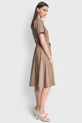 FIT & FLARE MIDI SHIRT DRESS - Cappuccino - 4