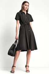 FIT & FLARE MIDI SHIRT DRESS - Black - 1