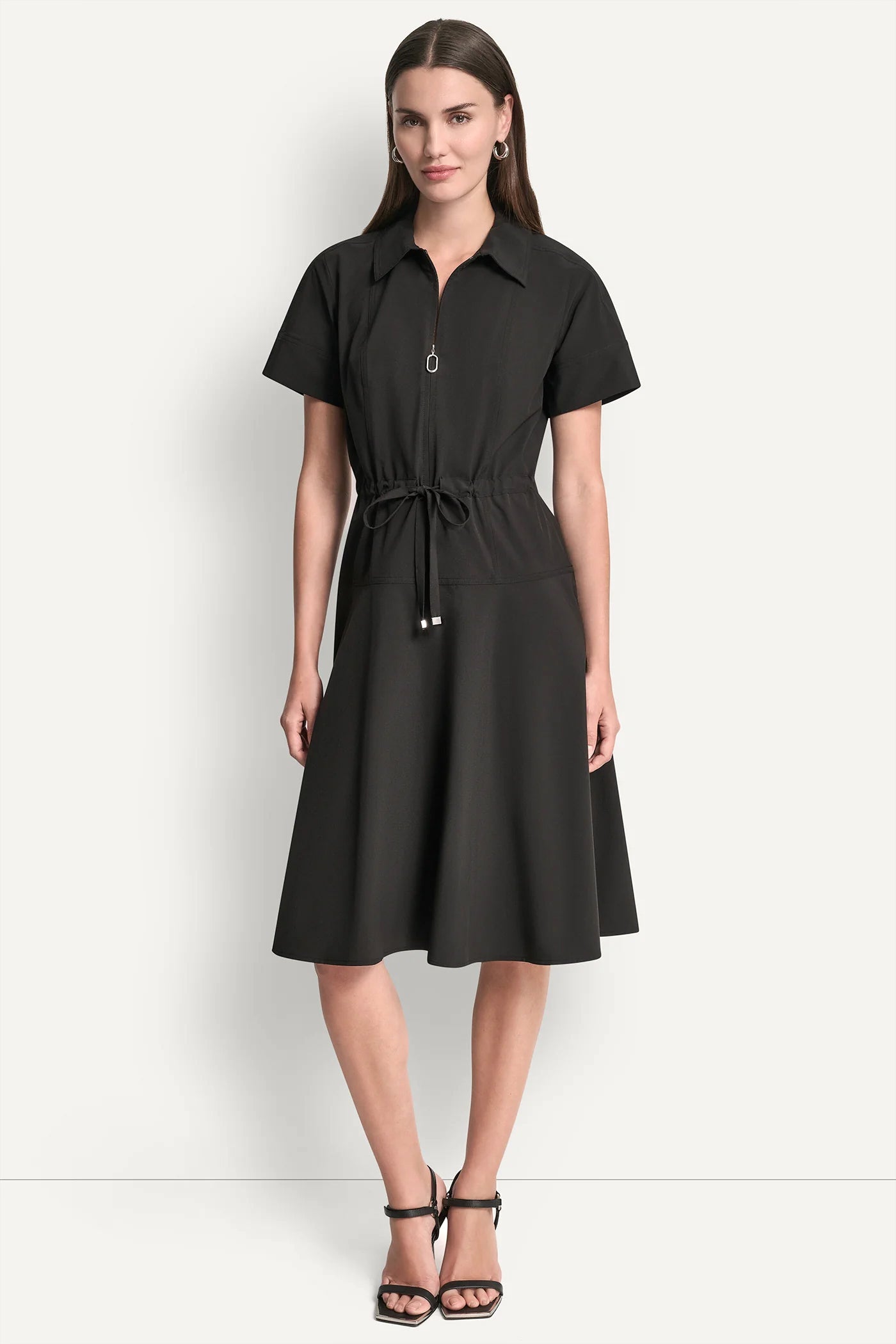 FIT & FLARE MIDI SHIRT DRESS - Black - 5