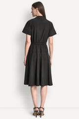 FIT & FLARE MIDI SHIRT DRESS - Black - 3