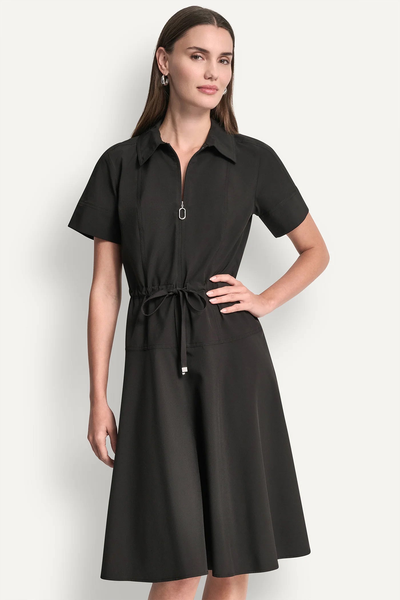 FIT & FLARE MIDI SHIRT DRESS - Black - 2