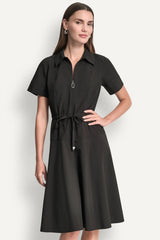 FIT & FLARE MIDI SHIRT DRESS - Black - 2