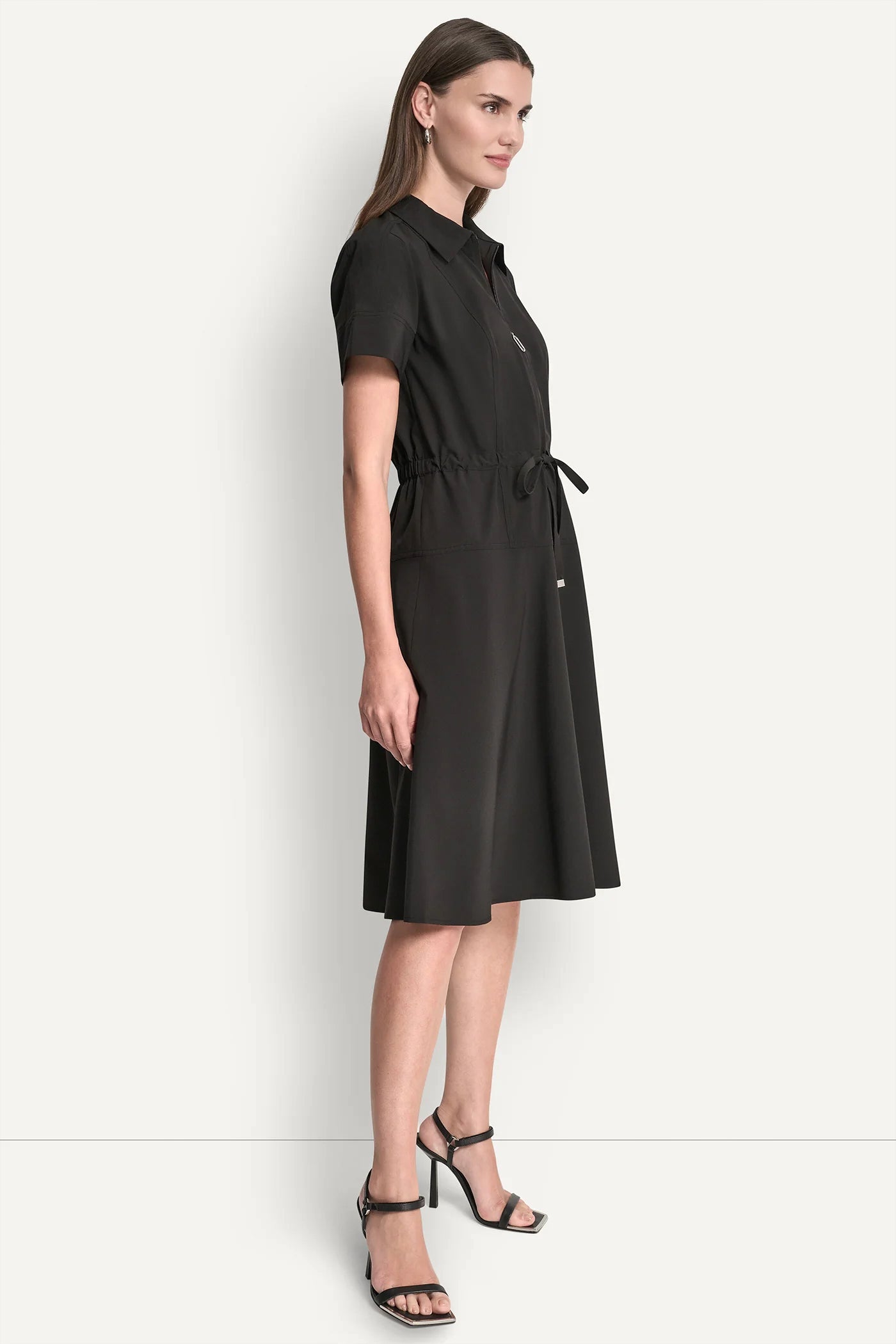 FIT & FLARE MIDI SHIRT DRESS - Black - 4