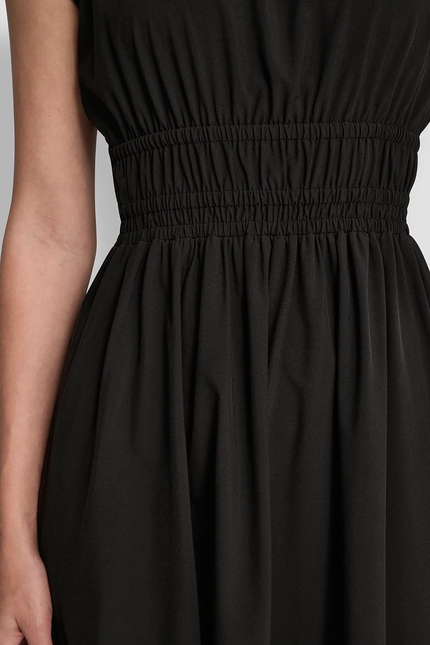 PUFF SLEEVE FIT & FLARE MIDI DRESS - Black - 7