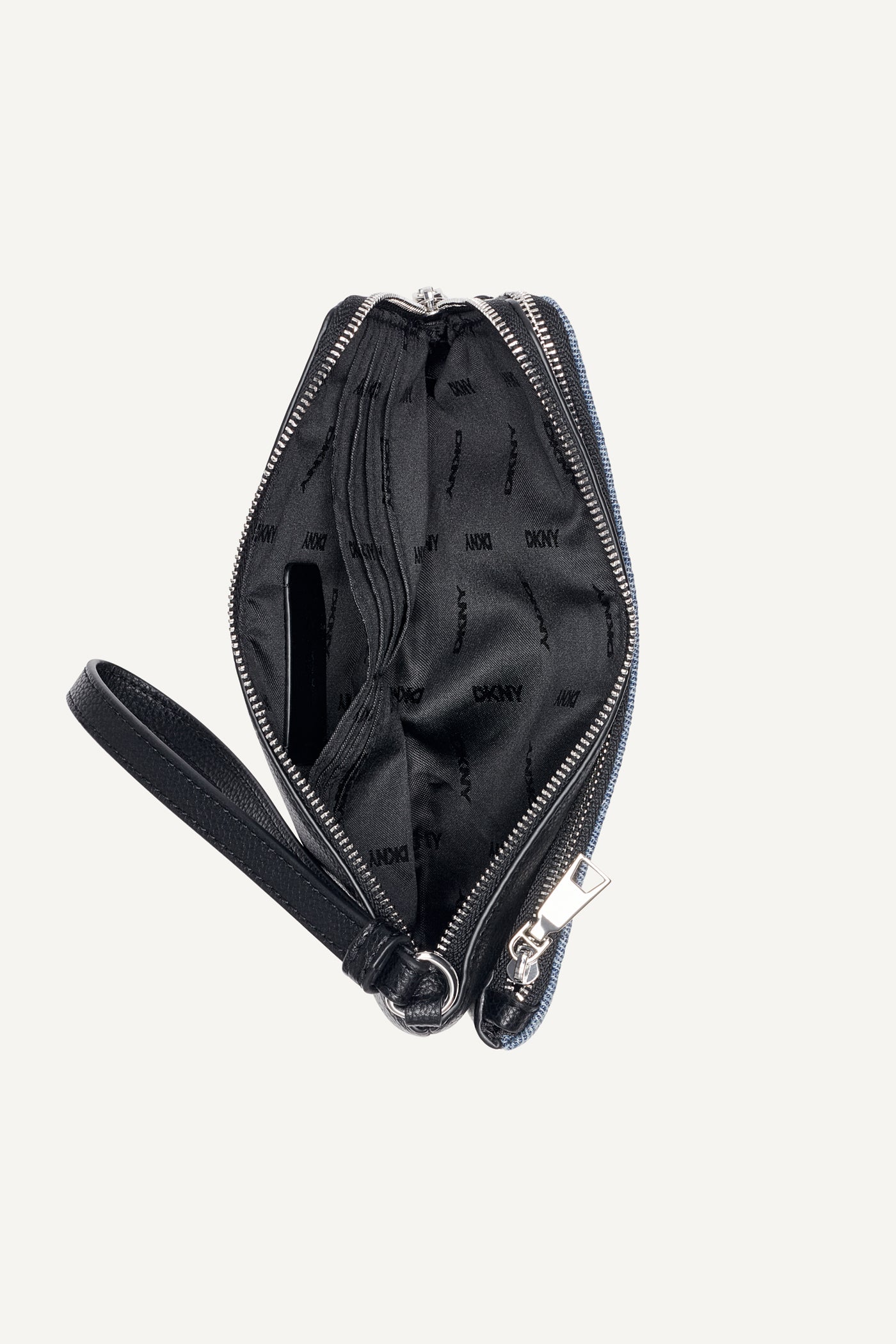 SARAH DUAL ZIP POUCH WRISTLET - Denim/Black - 3