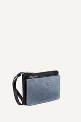 SARAH DUAL ZIP POUCH WRISTLET - Denim/Black - 2