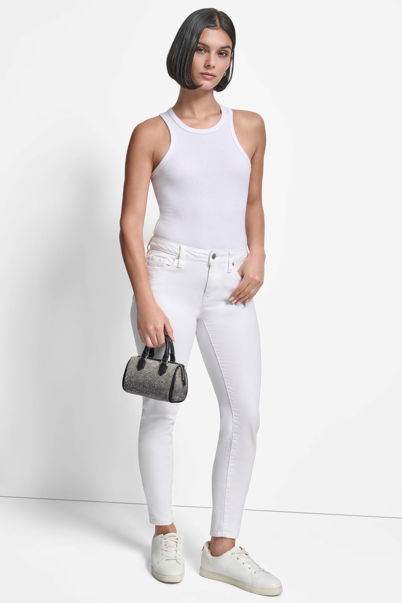 NELL SMALL SATCHEL CROSSBODY - BLACK/SILVER - 7