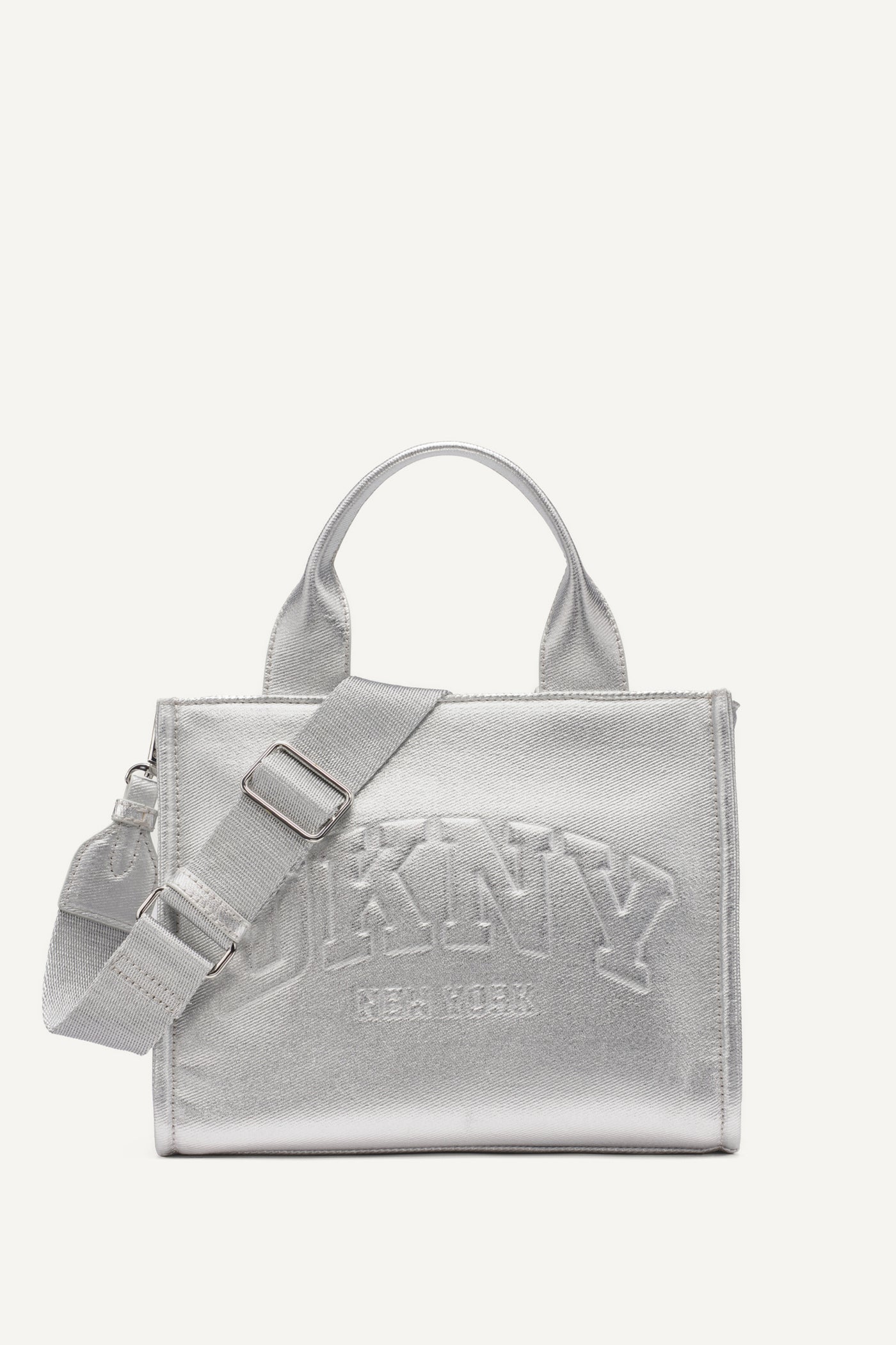 HADLEE SMALL METALLIC LOGO TOTE - SILVER - 1