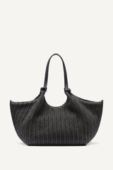 PAULA CROCHET RAFFIA MEDIUM COMMUTER TOTE - Black/Silver - 4