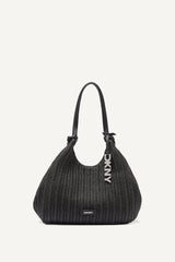 PAULA CROCHET RAFFIA MEDIUM COMMUTER TOTE - Black/Silver - 2