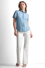 GARMENT DYE BUTTON-FRONT SHIRT - Chambray - 2